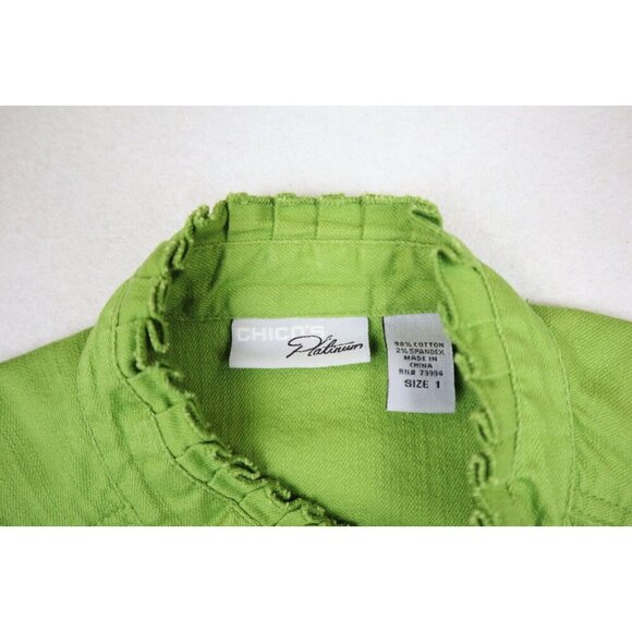 CHICO'S PLATINUM - WOMEN'S GREEN DENIM JACKET - SIZE 1 - Picture 4 of 8